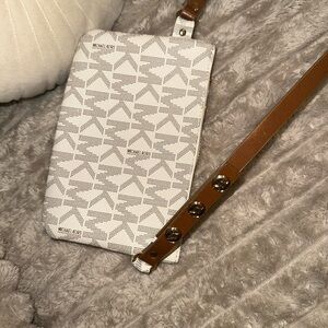Michael Kors White and Brown Patterned Crossbody